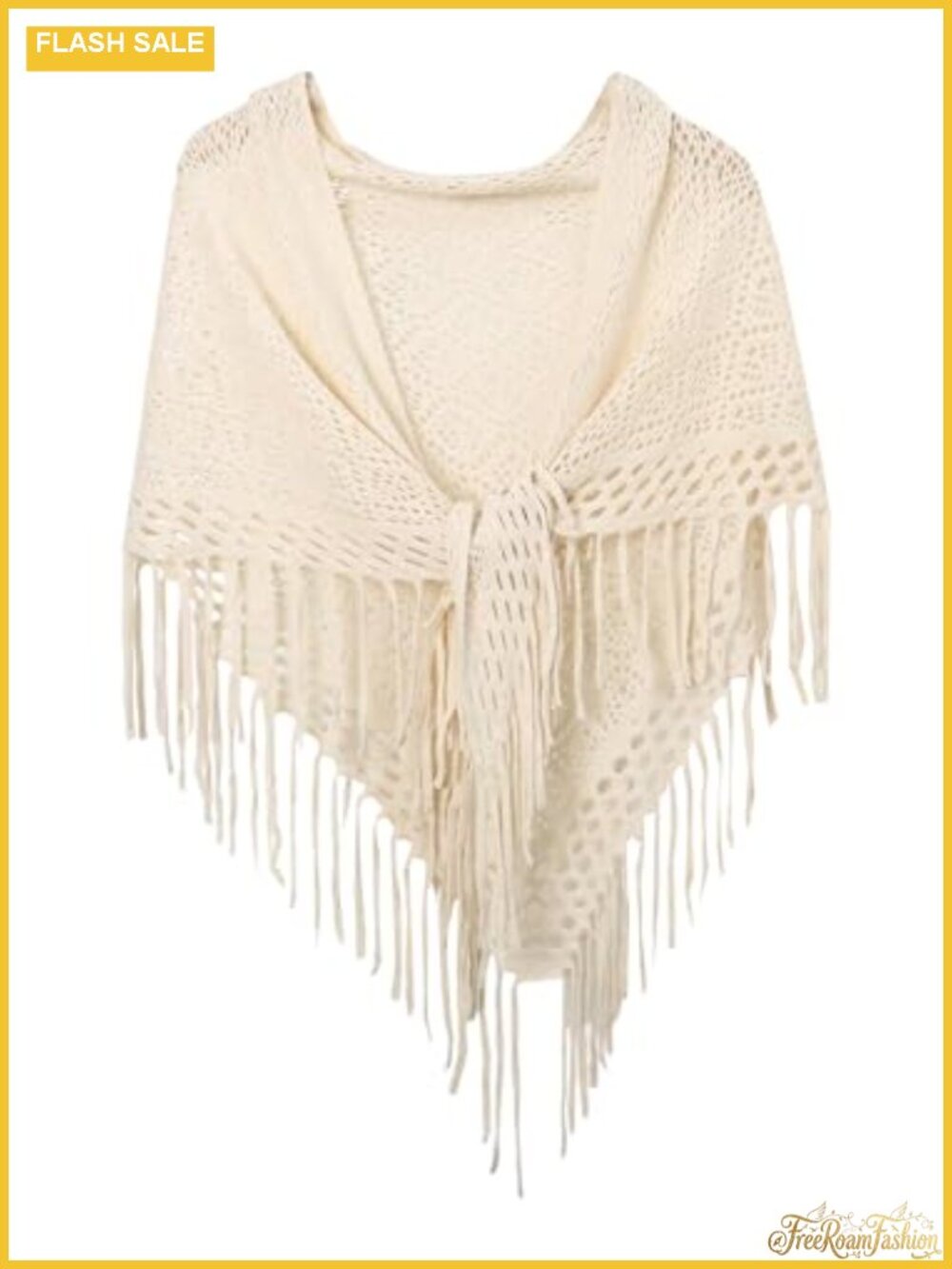 Women's Boho Crochet Poncho Wrap Shawl Fringe Scarf Cape Hollow-Out Knit